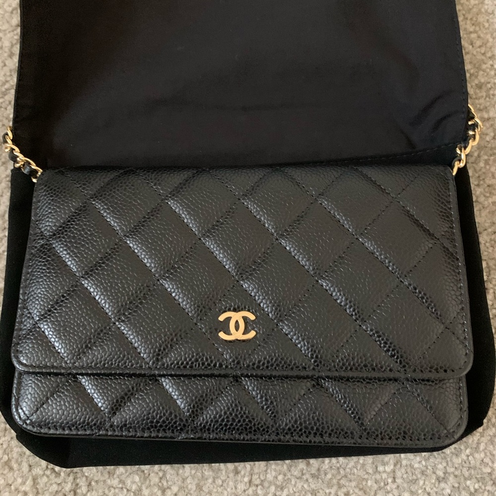 Chanel wallet on chain black caviar gold hardware